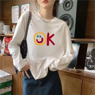 【臺灣出貨】XH 210g 純棉長袖T恤 oversize寬鬆衛衣內搭打底衫女 2024春季新款上衣 圓領T恤 卡通圖案
