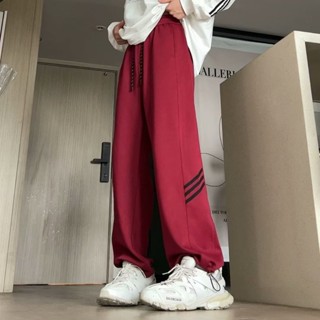 🔥48H出貨 M-8XL 韓系條紋休閒褲 大尺碼褲子男 灰色束口運動褲 時尚百搭闊腿長褲 鬆緊腰抽繩綁帶縮口褲 男生棉褲