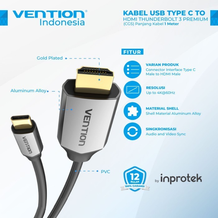 Vention USB C 型轉 HDMI Thunderbolt 3 高級電纜