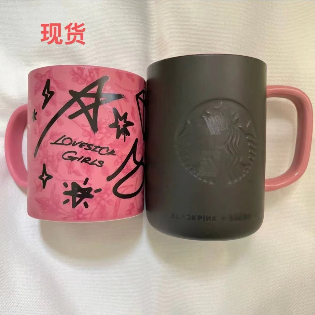 星巴克杯子 塗鴉陶瓷咖啡杯 BLACKPINK粉墨聯名 陶瓷馬克杯 陶瓷杯 咖啡隨行杯 禮物 創意水杯