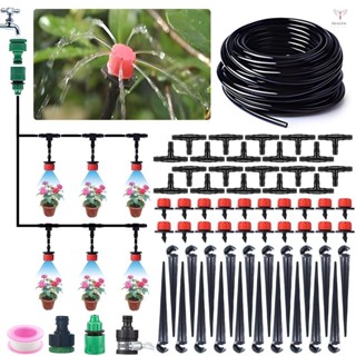 滴灌系統套件 - 49 英尺自動灌溉系統露台霧化植物澆水系統,帶 4/7 英寸灌溉管軟管可調節噴嘴發射器,適用於 Gar