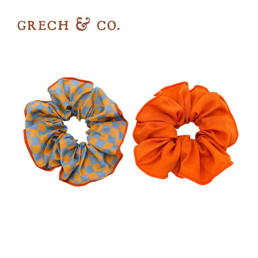 Grech&Co.髮束二入組/ 格紋藍黃+橘 eslite誠品