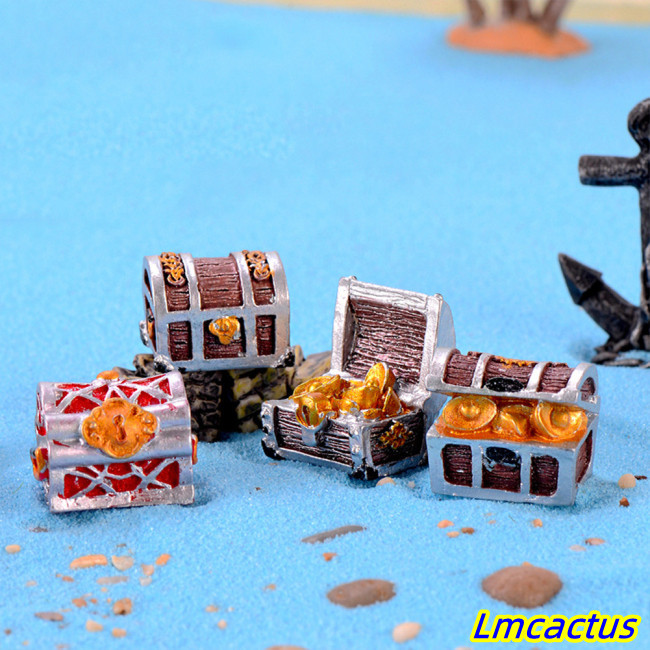 Lmcactus 樹脂金幣寶箱水族箱迷你卡通地中海床擺件家用非安全裝飾