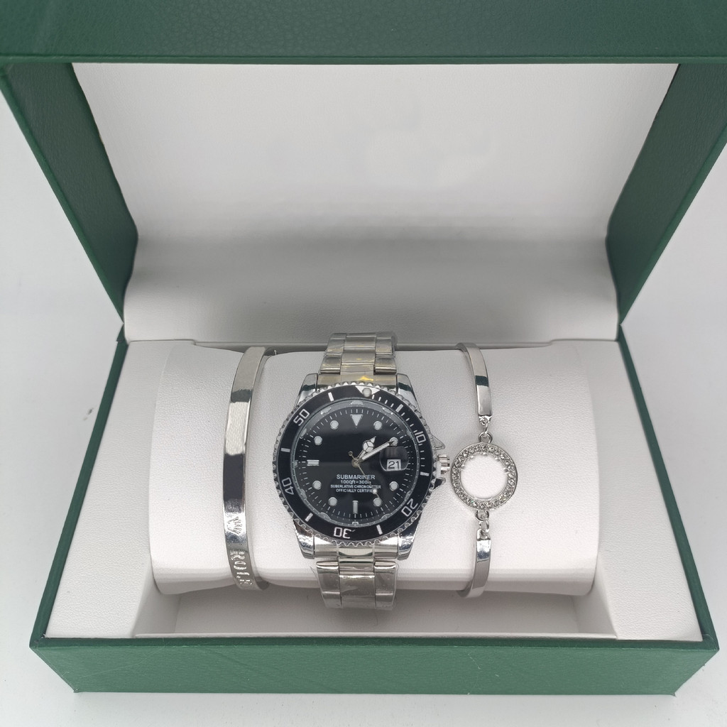 手錶手鐲三件式套石英機芯表綠色水鬼女粉色手錶工廠一手貨原批發