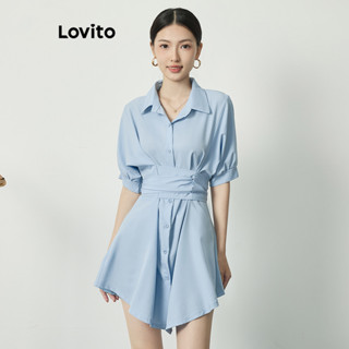 Lovito 女士休閒素色十字交叉洋裝 L77ED127