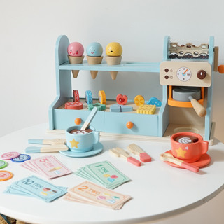 兒童冰淇淋玩具 木質雪糕店咖啡機 冰激凌組合玩具 女孩過家家 孩子生日禮物