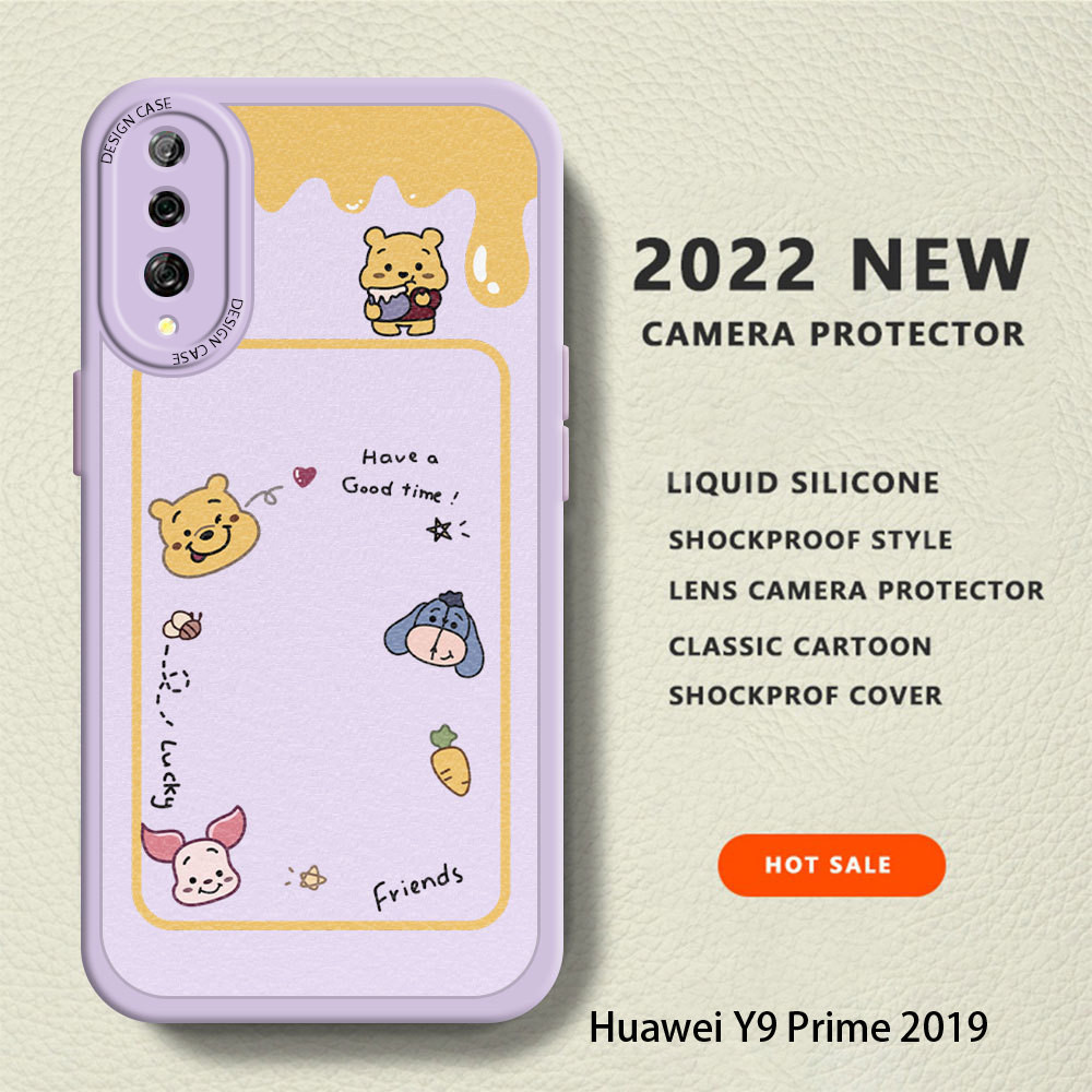 適用於華為 Y9 Prime 2019 超薄膚感卡通小熊維尼圖案後殼軟矽膠 PU 皮套手機殼