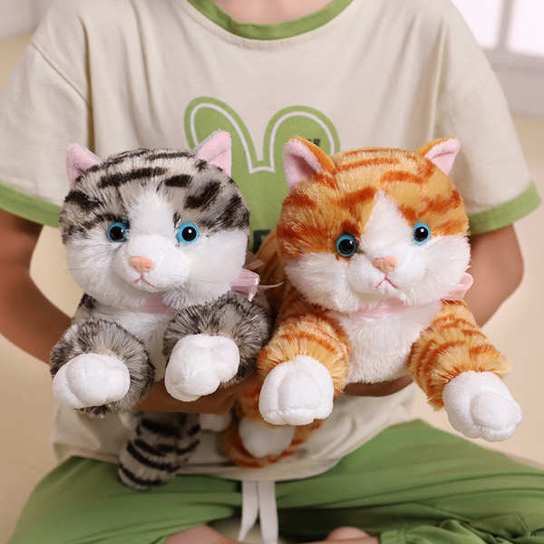 可愛仿真貓咪會叫毛絨玩具玩偶布娃娃公仔兒童小貓趴趴貓發聲抱枕