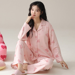 parrotfashion 2025春秋季 純棉睡衣女 長袖開衫套裝 甜美翻領設計 可居家可外穿