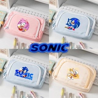 全新 Sonic Printed 學生鉛筆盒大容量雙拉鍊易馬卡龍文具盒