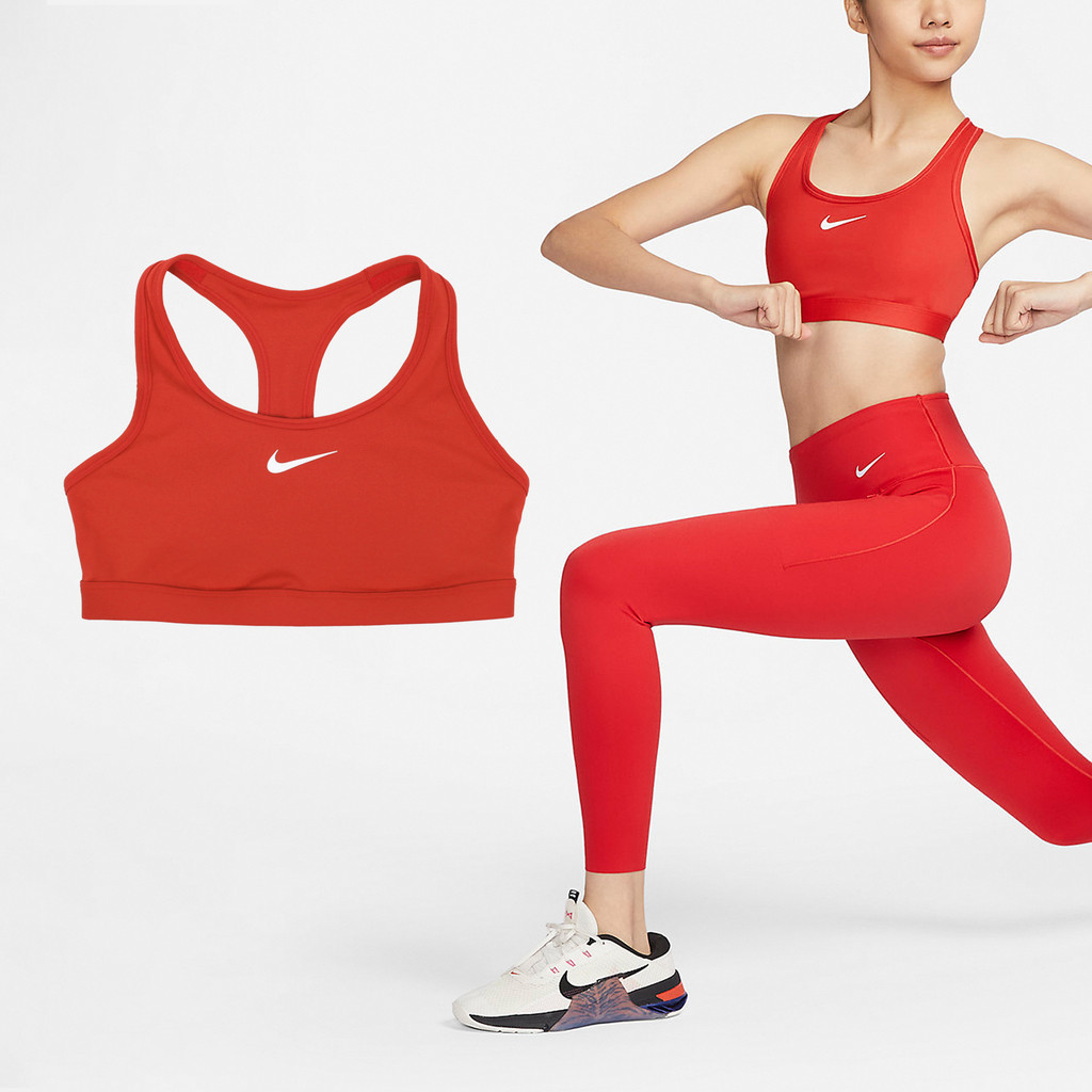 Nike 運動內衣 Swoosh 紅 中強度運動 透氣 排汗 彈性 小勾 基本款【ACS】 DX6822-657