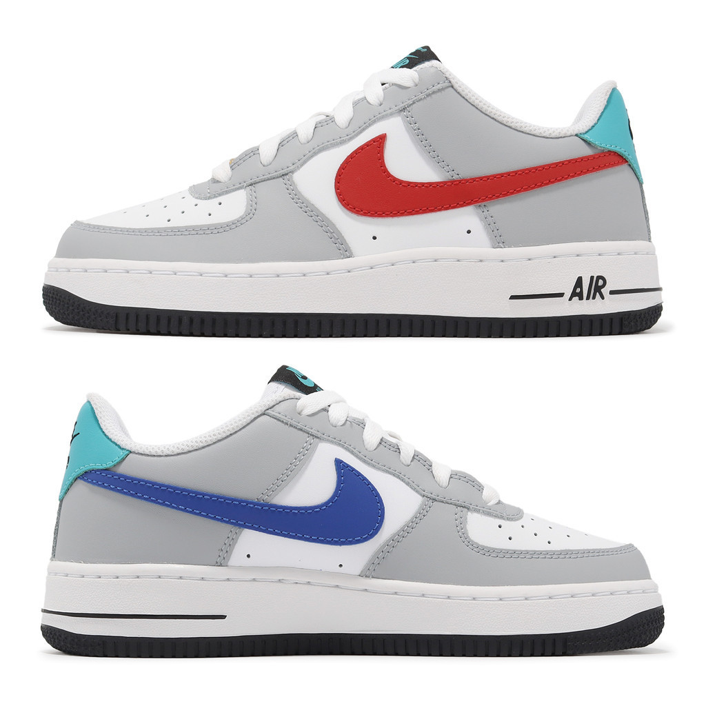 Nike Air Force 1 LE GS 大童 女鞋 灰 藍 紅 AF1 內外不同色【ACS】 HF0743-161