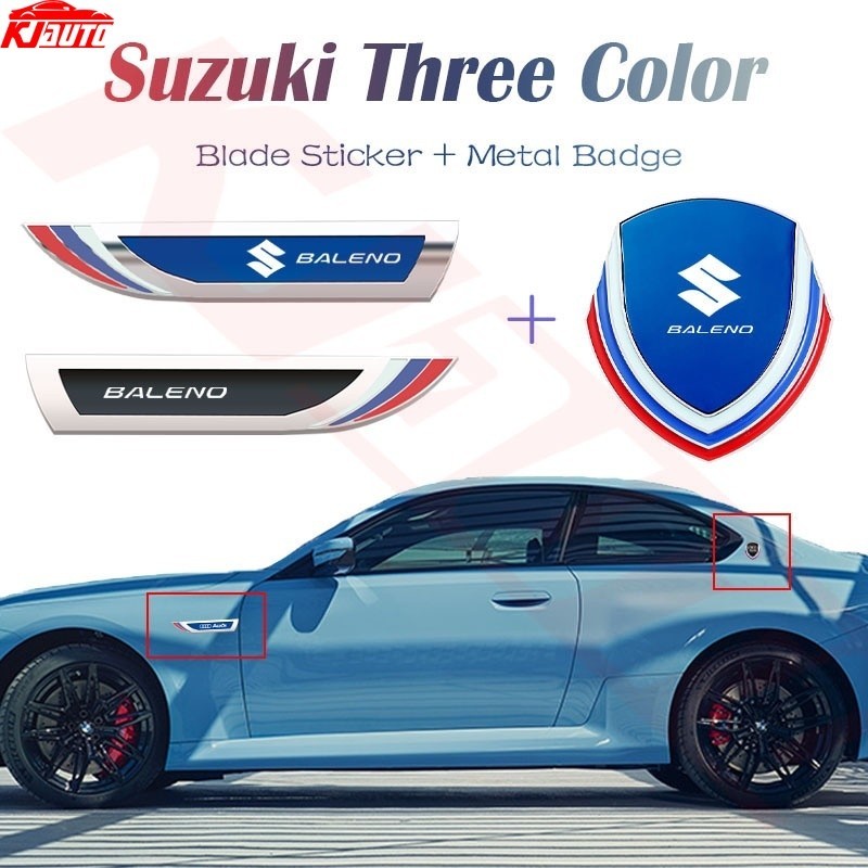 Suzuki Baleno車門側標擋泥板金屬貼紙不銹鋼葉板貼紙3D汽車金屬貼紙車身三角窗貼