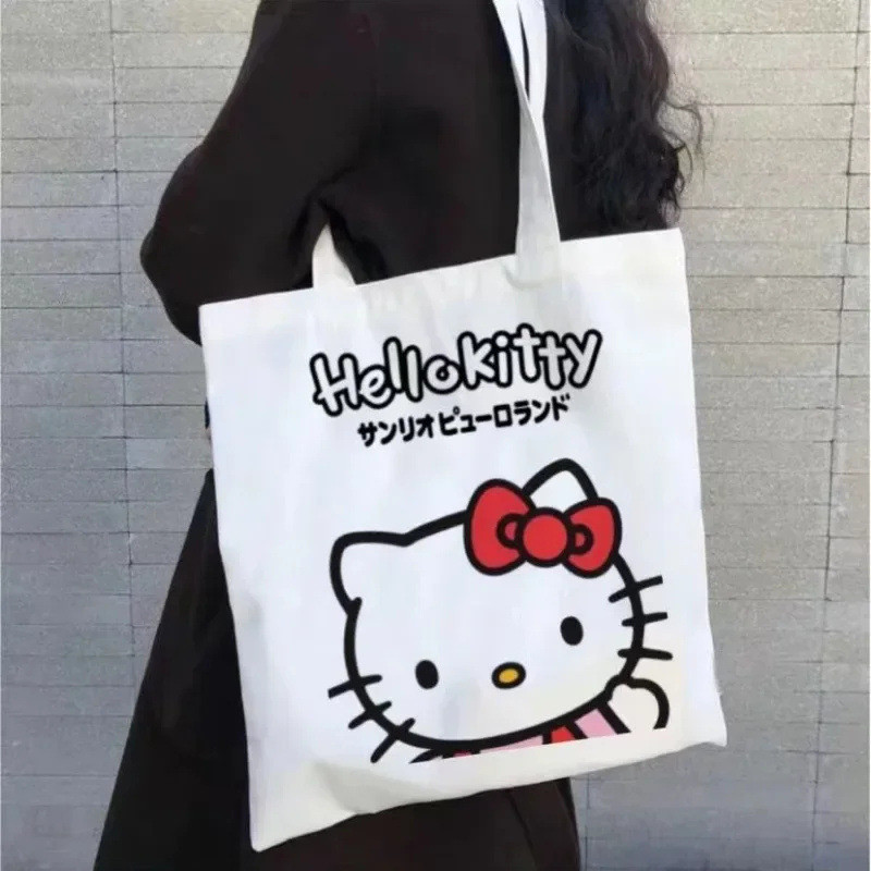 Cute Hello Kitty凱蒂貓卡通印花帆布袋斜背包摺疊袋手提購物袋環保袋