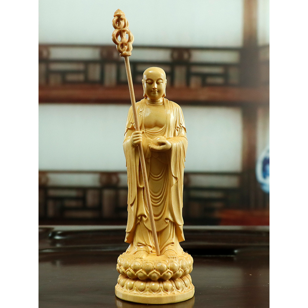黃楊木雕擺件地藏王菩薩家居裝飾供奉客廳佛像招財實木工藝品把玩