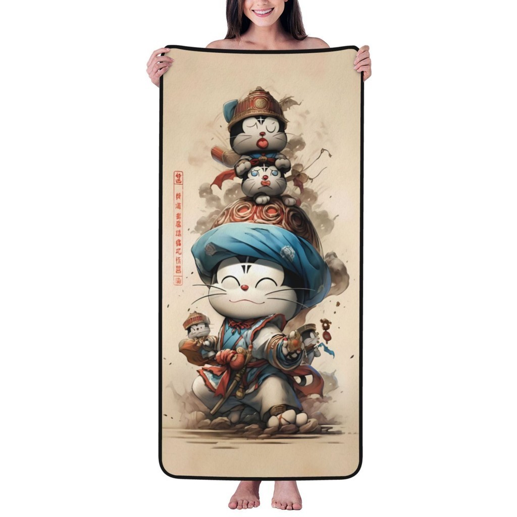 哆啦a夢珊瑚絨浴巾 27x55 英寸超柔軟高吸水毛巾,適合家庭、旅行、游泳、海灘等。