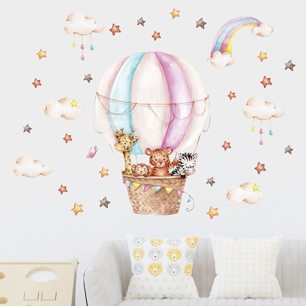 兒童房裝飾卡通動物熱氣球牆貼