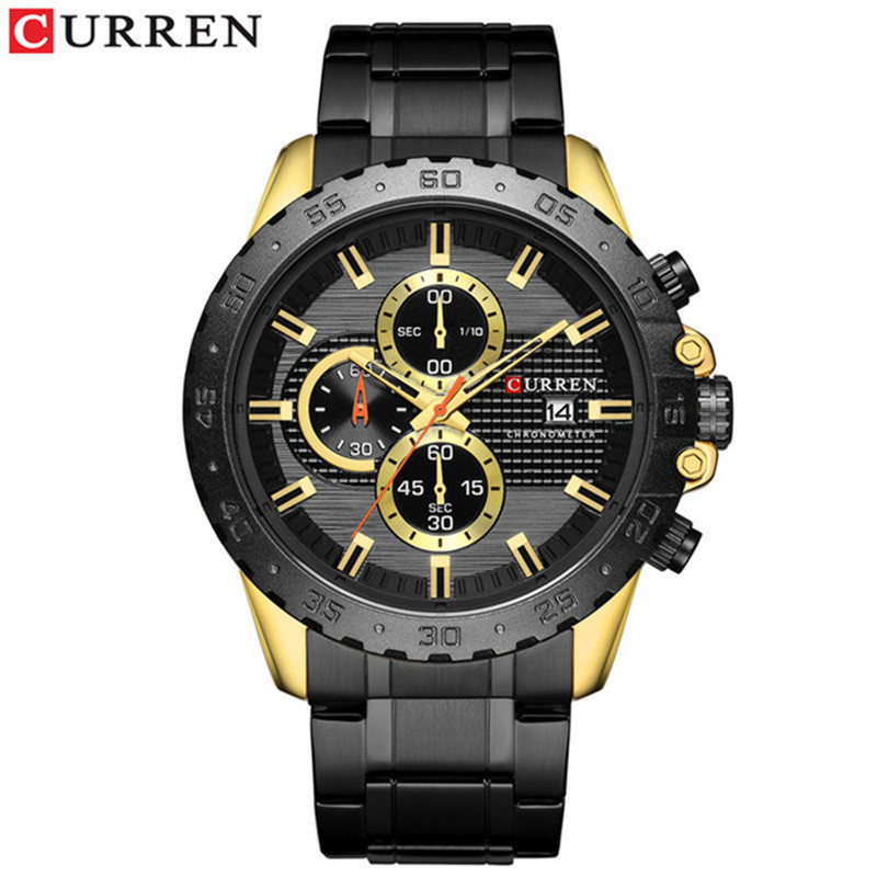 CURREN品牌 8334 防水 石英 六針 鋼帶 日曆 高級男士手錶
