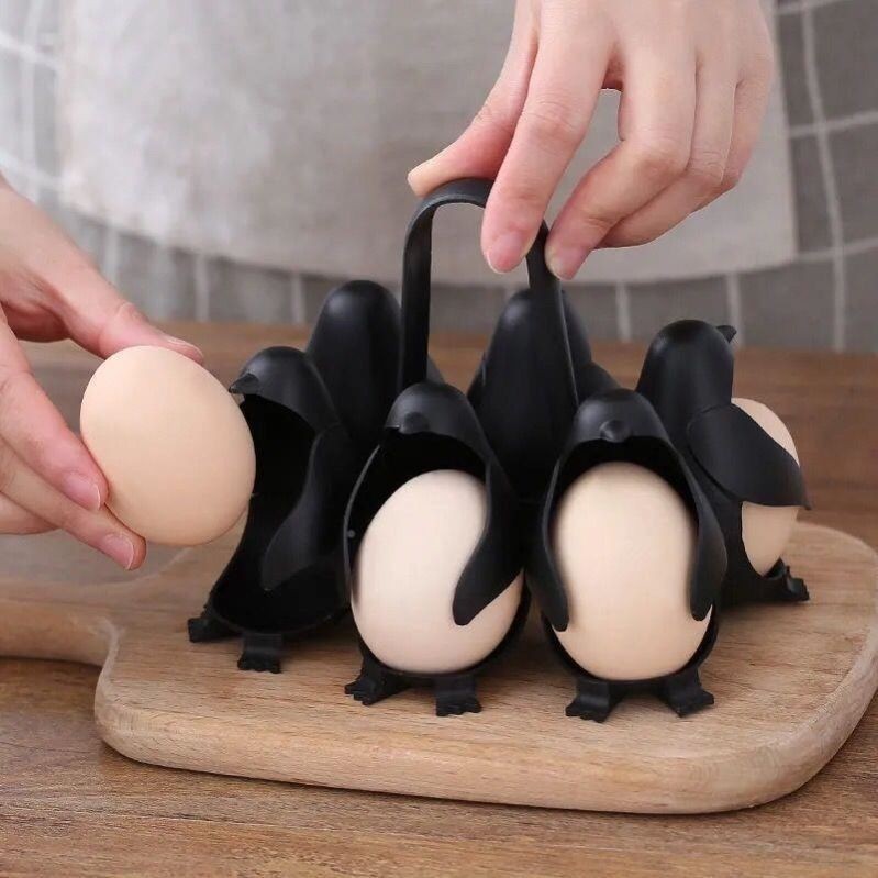 企鵝煮蛋器 6格雞蛋架 創意護雞蛋 蒸蛋煮蛋模具 廚房冰箱雞蛋收納架  專用雞蛋託