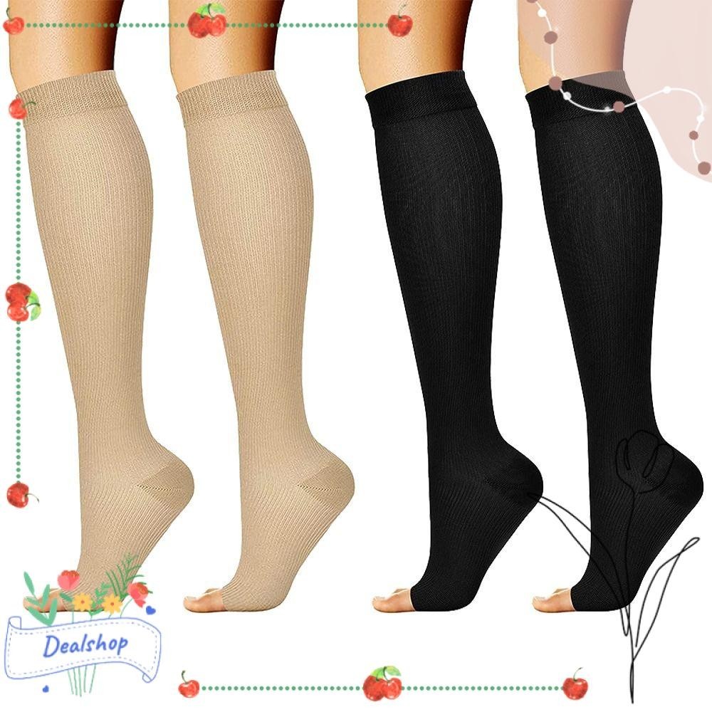 DEALSHOP壓縮襪,S/M/L/XL/XXL醫療運動壓縮襪,露趾膝蓋高黑色壓縮襪子