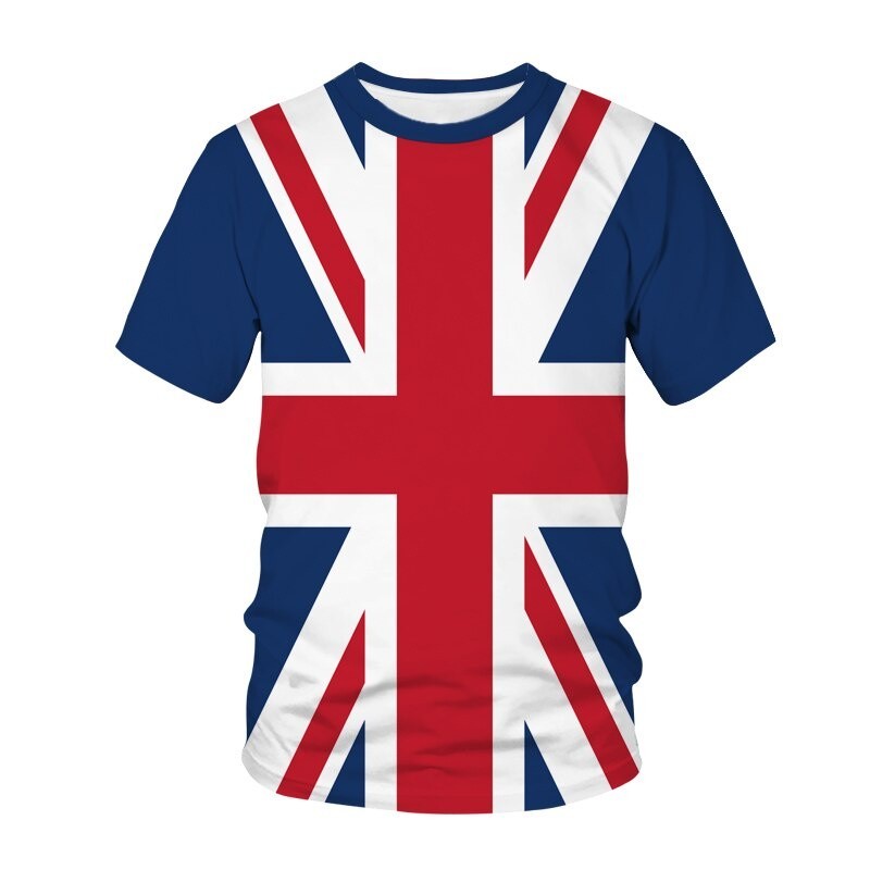 新款休閒男士夏季3d T恤英國國旗印花短袖運動派對旅行街頭T恤家庭熱賣