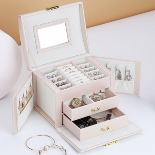 PU皮革首飾收納盒家用便攜歐式飾品箱抽屜首飾珠寶盒