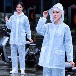 雪花圖案耐用加厚成人雨衣和雨褲套裝女長款全身防風防水