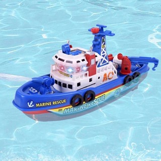 電動海噴水消防船仿真模型兒童洗澡玩具船帶燈光音樂軍艦海洋坦克遊輪電動玩具閃光led燈音響兒童小孩