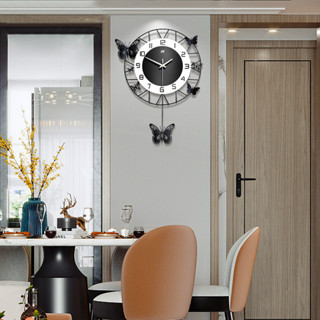 現代時尚鐘錶客廳掛鐘家用蝴蝶裝飾簡約時鐘掛牆藝術掛錶 N1UQ