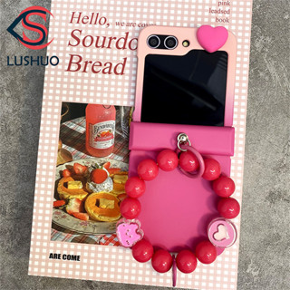 SAMSUNG Lushuo 手機殼適用於三星 Galaxy Z Flip 6 5 4 3 3D 愛心漸變色後蓋帶手鍊適