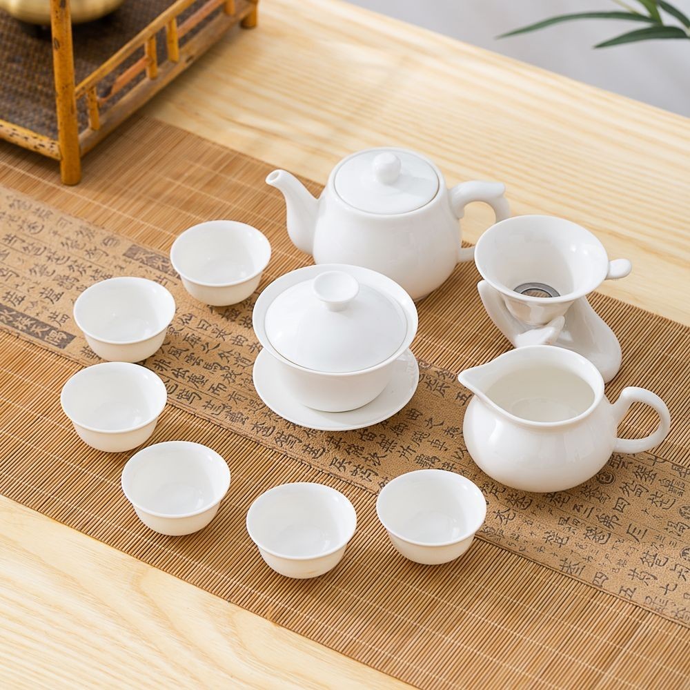 羊脂玉瓷功夫茶具套裝整套潮汕工夫茶具簡約家用茶道茶杯蓋碗茶壺
