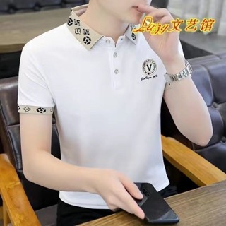 《現貨下單》短袖t恤男2025新款潮夏季襯衫領polo衫男士衣服潮流帥氣體恤1/2件上衣短袖冰絲短袖排汗衫短袖上衣男上衣