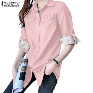 Zanzea 女式韓版長袖拼接碎花鈕扣寬鬆上衣
