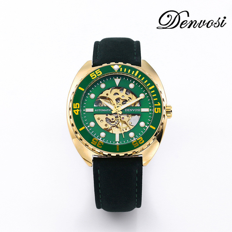 腕錶現貨禮物時尚休閒多功能手錶訂製綠水鬼款鏤空透底全自動機械錶商務手錶男