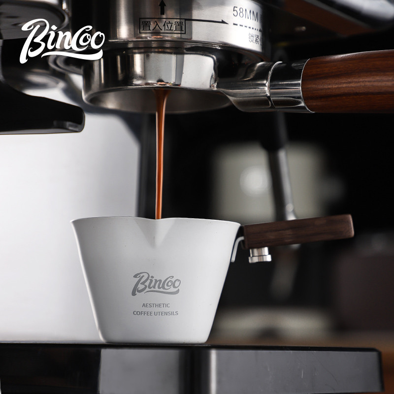 【24小時出貨】Bincoo木柄意式濃縮咖啡量杯不鏽鋼帶刻度小奶盅咖啡液萃取接液杯