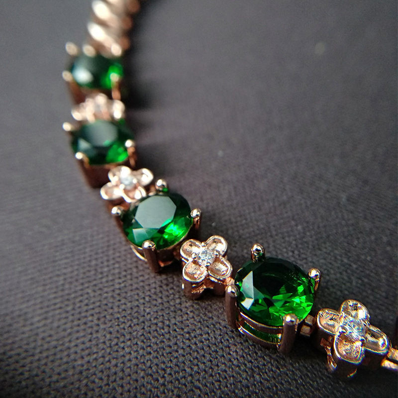 現貨 祖母綠 透輝石 耳環女 綠色 氣質 寶石 玫瑰 金色 女士 戒指 鎖骨鏈 首飾 套裝 禮物
