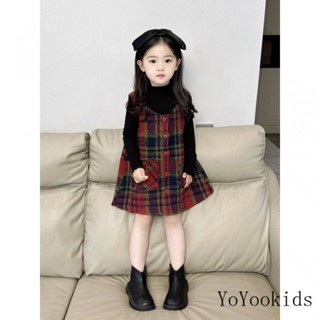 YoYookids💕韓國版2023秋冬新款女童格紋毛呢背心裙女寶寶氣質甜美可愛洋裝