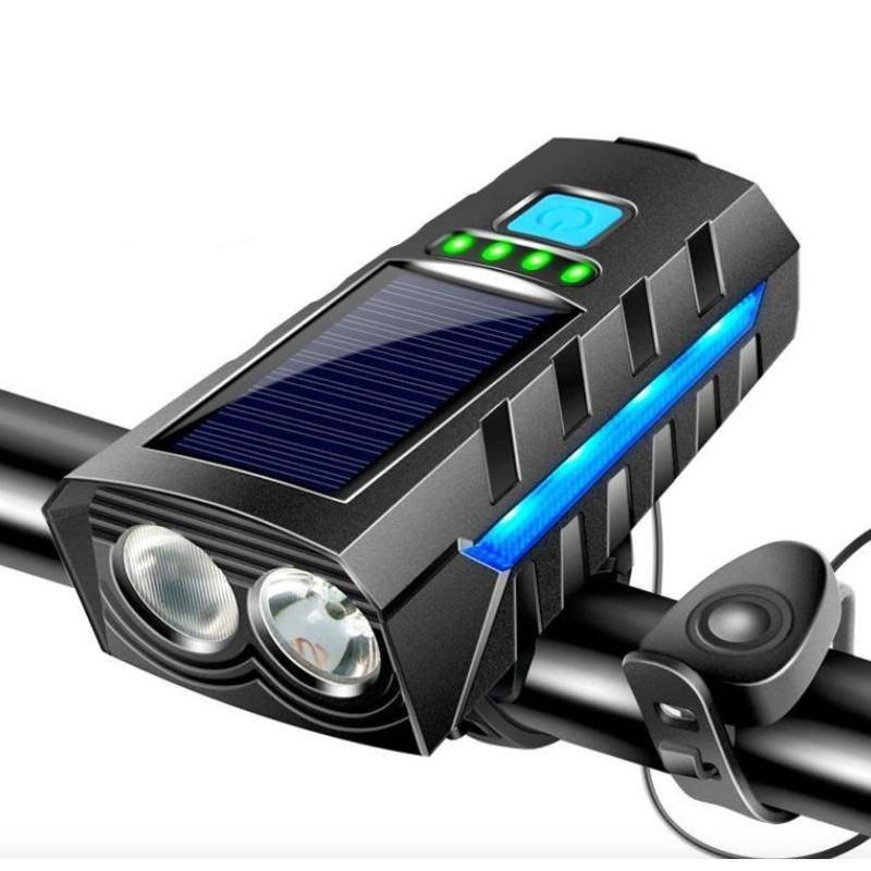 新款腳踏車前燈前燈太陽能充電強光帶喇叭照明燈