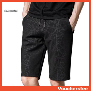 [VOU] 沙灘短褲深色圖案彈力腰夏季抽繩及膝長褲街頭裝