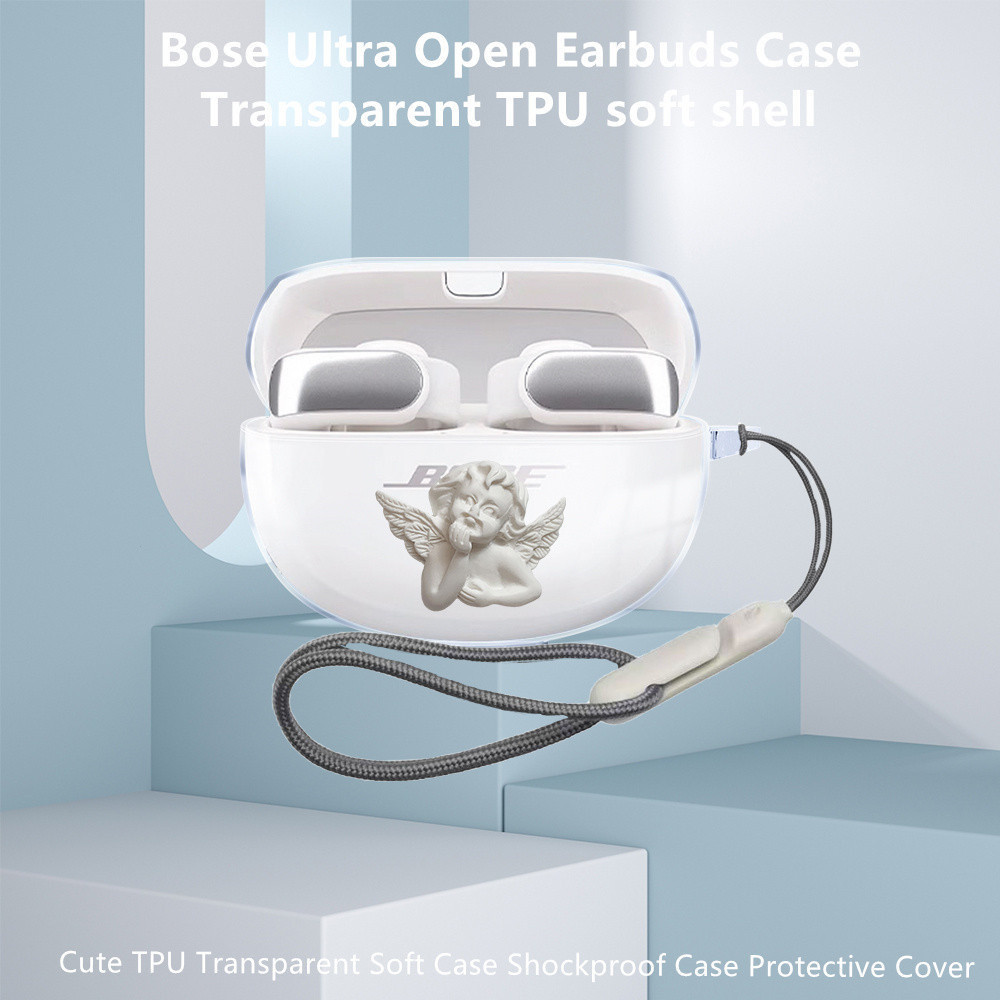 適用於 Bose Ultra Open Earbuds 透明軟殼可愛天使掛繩 Bose QuietComfort 耳塞
