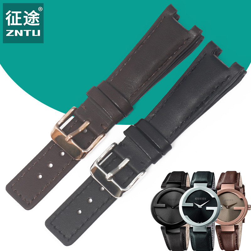 新徵途 適用於古馳凹口錶帶真皮GUCCI古奇YA1333系列男女針釦手錶帶