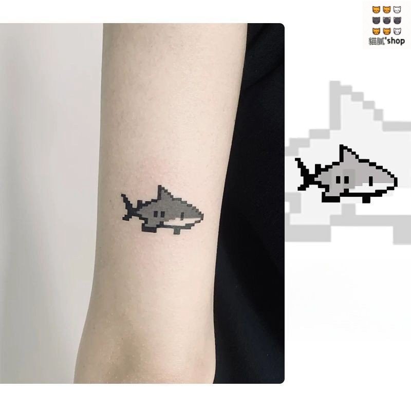 紋身貼紙 鯊魚 紋身貼 ins風 旅行的魚個性貼紙 卡通可愛鯊魚小圖案手臂男女