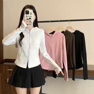 實拍韓版美裝胖MM大碼女裝『40-100㎏可穿』M-4XL實拍2025大碼女裝春季新款美式辣妹修身顯瘦連帽長袖開衫外套