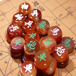 熱賣🌟免運費🌟中國象棋 象棋 天然瑪瑙成人兒童家用大號加厚玉石水晶實木折疊皮棋盤送長輩