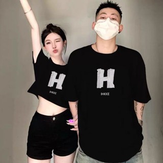 黑色/白色短袖t恤字母印花韓式情侶青春字母圖案