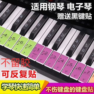 【快速出貨】德國88鍵鋼琴61電子琴琴鍵位貼紙彩色帶黑鍵簡譜音符標透明數字貼