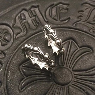 Chrome Hearts 時尚朋克鍍鉻戒指高版 925 純銀虹膜拋光魚骨戒指情侶戒指 Ins