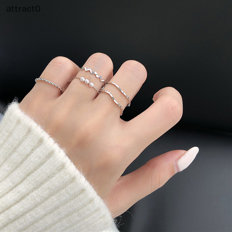 Attact 5 件/套時尚珠寶戒指套裝金屬空心圓形開口女士手指戒指女孩女士派對結婚禮物 TW
