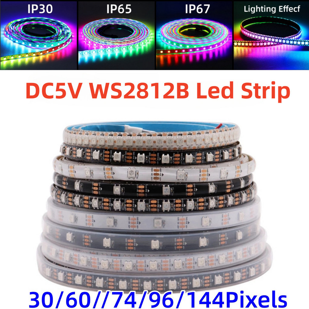 Dc5v WS2812B Led 燈條 30/60/74/96/144 Led 智能 RGB 像素燈條黑色/白色 PCB