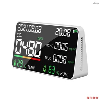 5 合 1 空氣質量監測儀 LED 數字 CO2 HCHO TVOC 溫度濕度測試儀 USB 可充電室內二氧化碳計,適用